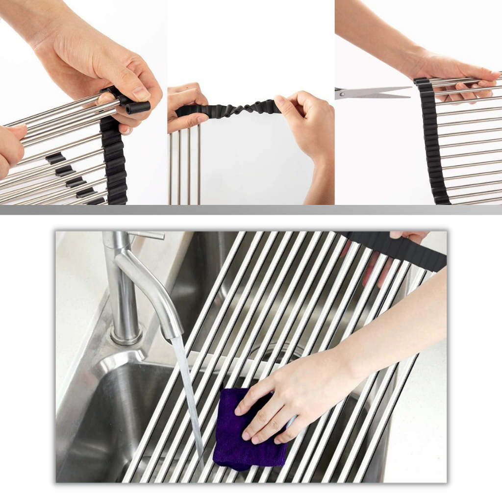 Roll-up stainless steel drainer for dishes and food