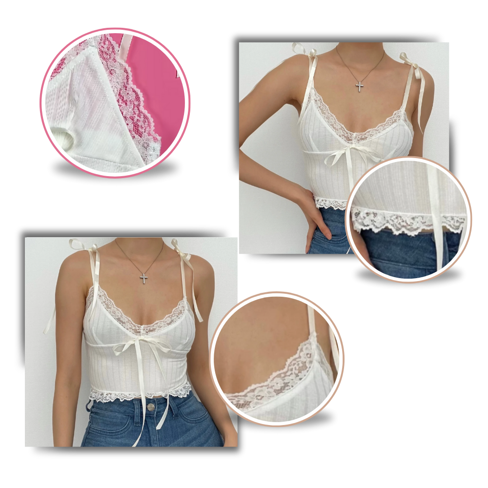 Soft Stylish Lace Trim Crop Top - Ozerty